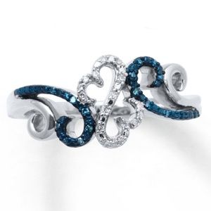 Open hearts waves ring 1/15 CT tw sterling silver